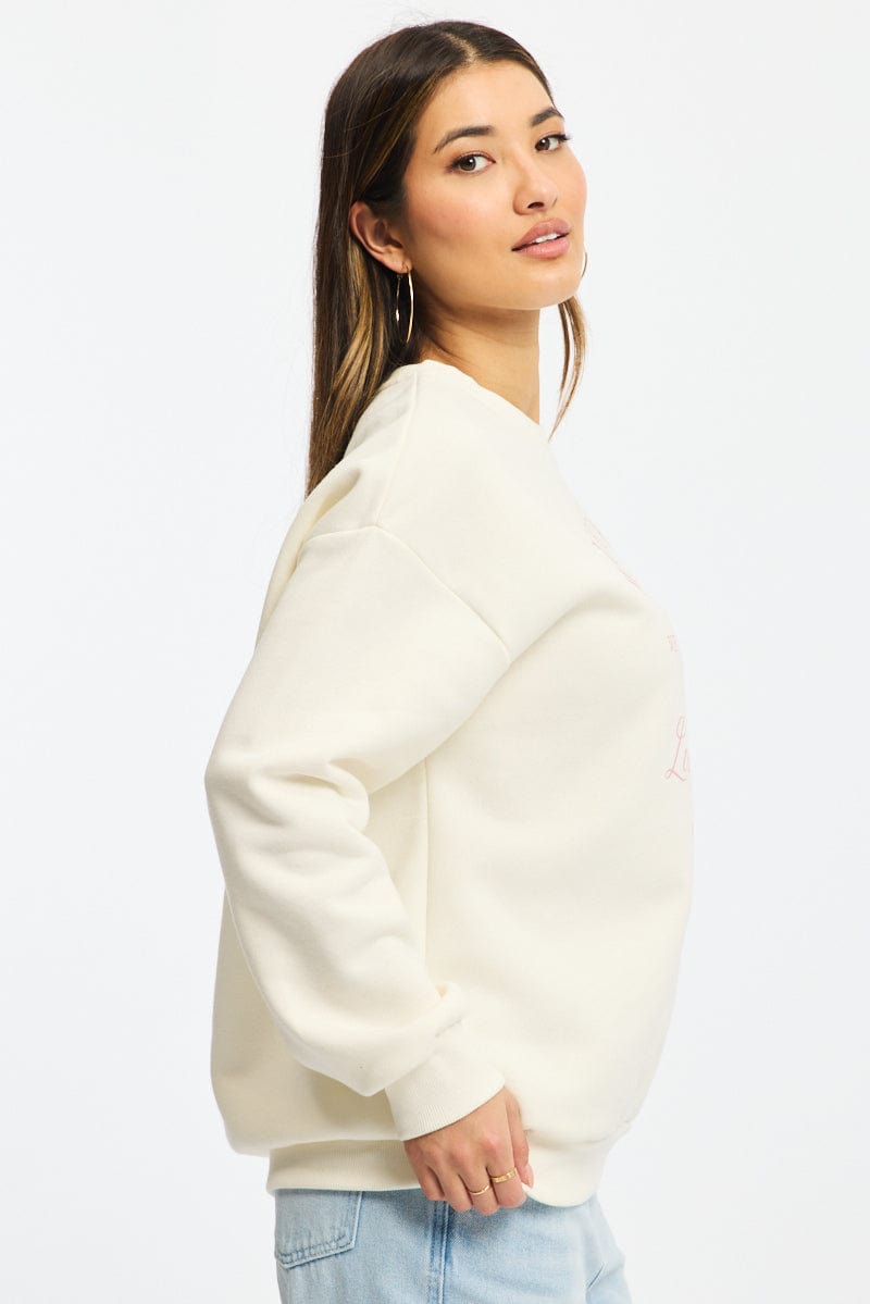 White Graphic Sweater Long Sleeve